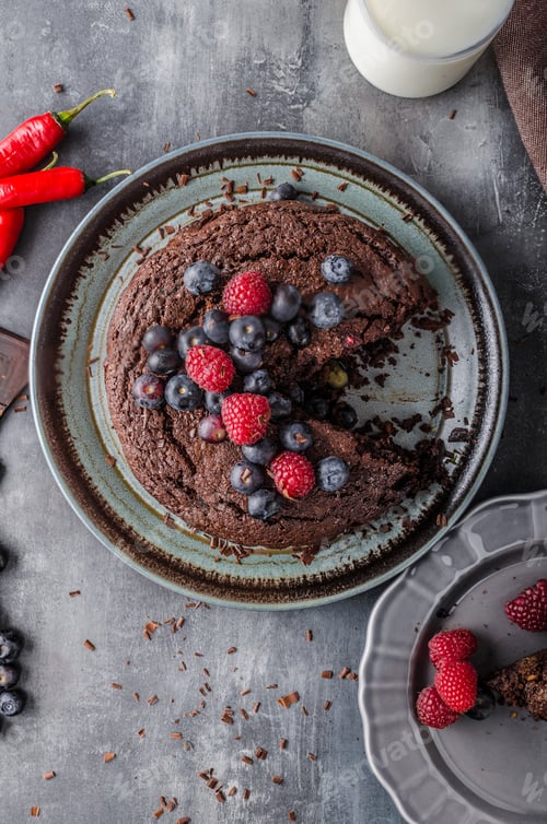 Preview: Brownies cake with chilli and berrries