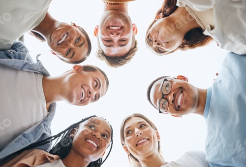 Preview: Teamwork, community and diversity with people from bottom for support, mission and vision mindset.