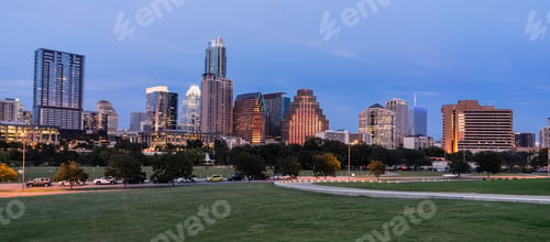 Preview: Butler Metro Park Grounds Night Dusk Downtown City Skyline Austin TX