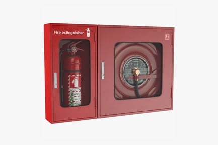 Preview: Red Fire Safety Equipment Center with Extinguisher and Hose Reel