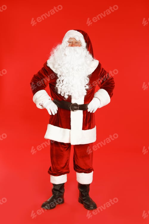 Preview: Happy authentic Santa Claus on red background