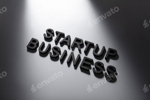 Preview: Top view of the text "Startup business" - business concept