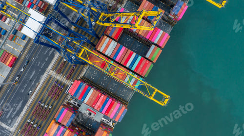 Preview: Aerial view container ship seaport freight shipping maritime vessel, Business export logistic