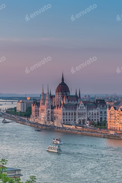 Preview: Panorama of Budapest at sunset. Hungarian landmarks