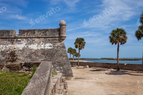 Preview: View of the southeast corner of Castillo de San Marcos fort in St Augustine Florida