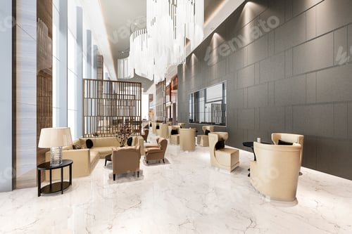 Preview: 3d rendering modern dining room and living room with luxury chinese decor