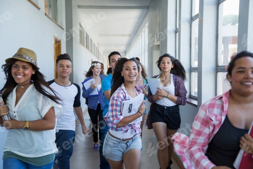 Preview: Students running down hallway, laughing