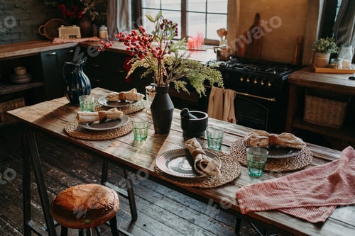 Table Setting with Flowers and Vintage Style