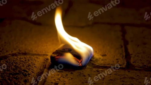 Preview: Charcoal fire with wood on cement. Coal of fire on the stone floor