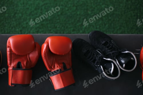 Preview: Punching Gloves With Boxing Shoes. Boxing Equipment Concept