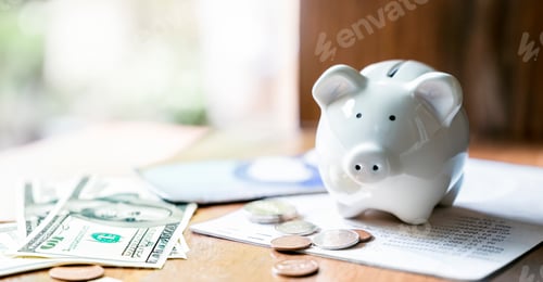 Preview: Piggy bank with coins and saving book bank