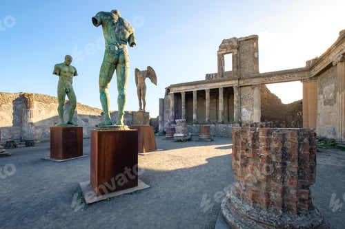 Preview: Scenic view of ruins and statues in ancient city of Pompeii