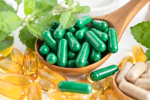 Preview: Alternative medicine herbal organic capsule with vitamin E omega 3 fish oil, mineral, drug