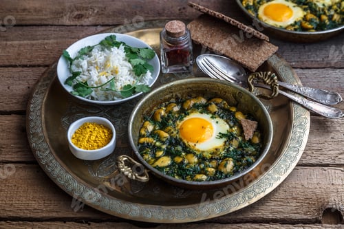 Preview: Iranian breakfast made with eggs, bean and dill