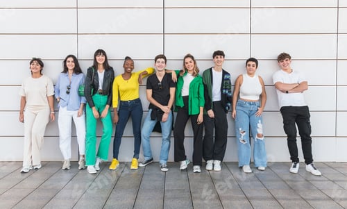 Preview: Group of diverse friends standing on street