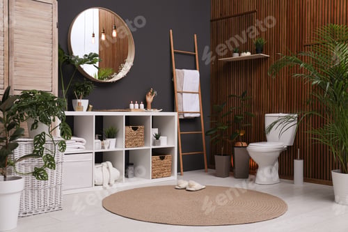 Preview: Elegant interior of modern bathroom with green plants