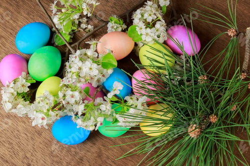 Preview: Easter eggs on a flowering tree branch