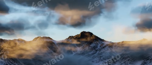 Preview: Rocky Mountain Landscape Nature Background. Twilight Sky