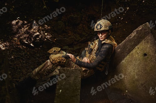 Preview: Female person wearing military helmet and uniform