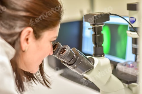 Preview: Researcher looking at the microscope