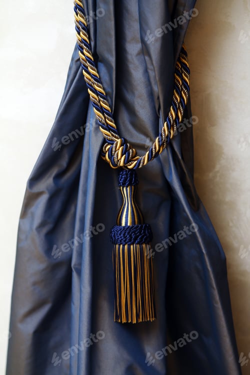 Preview: Dark blue curtains with rope