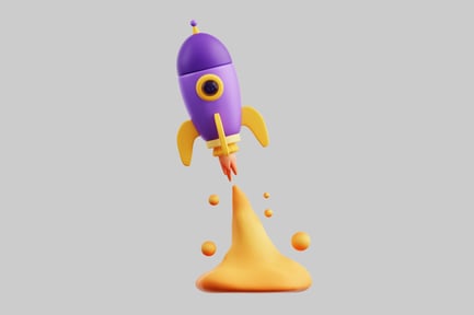 Preview: Cartoon spaceship launching with flames
