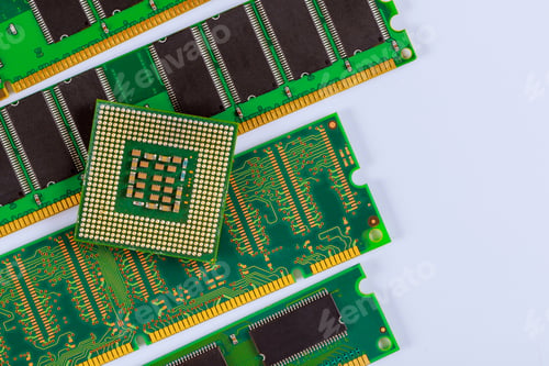Preview: Processor CPU and RAM memory modules in isolated on white background