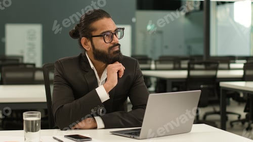 Preview: Arabian man Indian office worker at workplace table ethnic business employer entrepreneur guy male