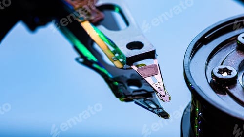 Preview: Macro Close up of inside of magnetic Hard Disc Drive