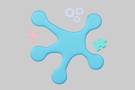 Preview: Abstract composition with amoeba-like shape, gears, and puzzle piece