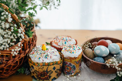 Preview: Traditional Easter food on rustic table