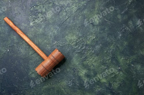 Preview: top view wooden hammer for meat beating on dark background kitchen color wood photo butcher meat