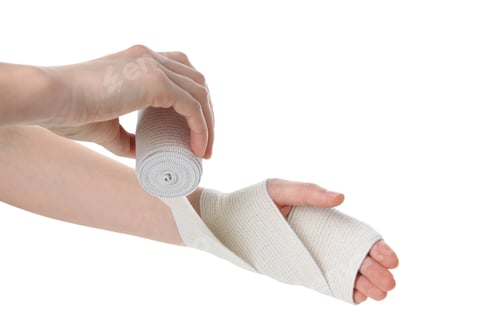 Preview: Hands with elastic bandage isolated on white background