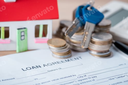 Preview: Home Loan Agreement with Model House and Keys