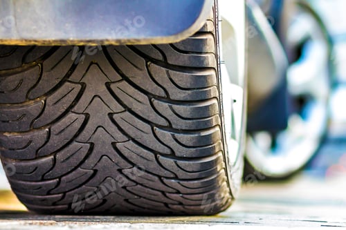 Preview: Close up of car tire, selective focus