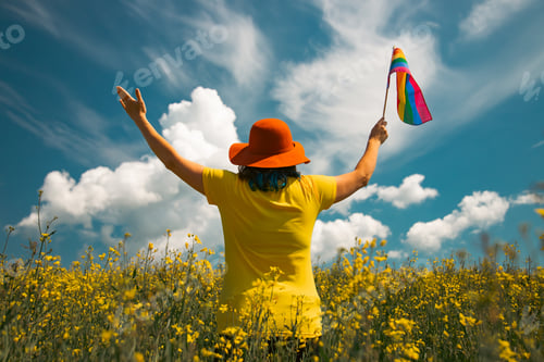 Preview: Young woman with LGBT flag.