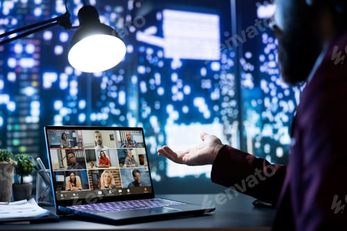 Preview: Director and employees attend videocall connection for briefing session