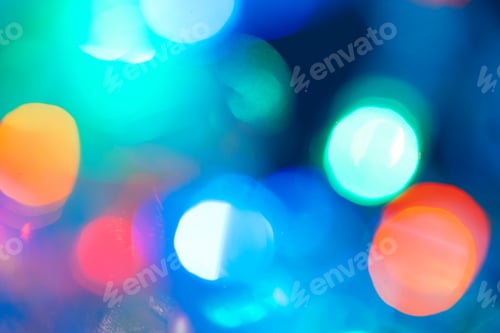Preview: Abstract blue bokeh lights texture on black background