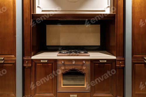 Preview: Interior of modern kitchen with stove and oven