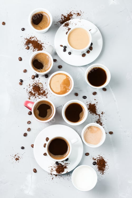 Preview: Different coffee mugs and cups for breakfast