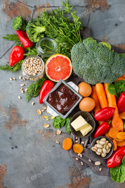 Preview: Assortment of diet food ingredients rich in vitamin a