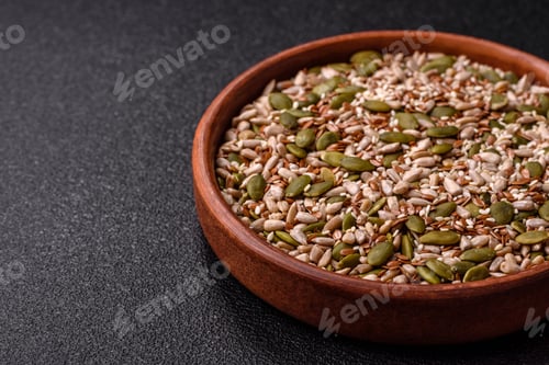 Preview: Shelled sunflower, sesame, pumpkin, and flaxseed kernels as ingredients for healthy food