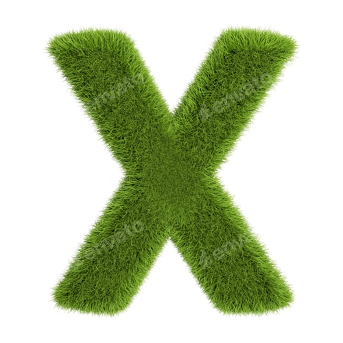 Preview: Green Grass Letter X isolated On White Background. Font For Your Design. 3D Illustration