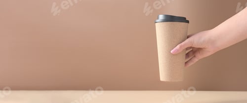 Preview: trendy coffee mug in female hand.