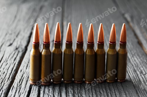 Preview: Bullets, ammunition on a black wooden background