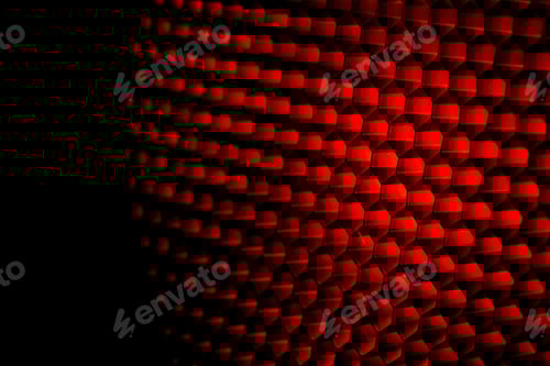 Preview: Closeup honeycomb grid texture with red light. Red and dark metal hexagon shaped pattern abstract