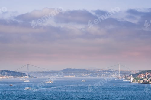 Preview: Suspension bridge across Bosphorus Strait, with European Istanbul on left and Asian Istanbul on righ