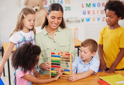 Preview: Shot of a young woman teaching a class of preschool children