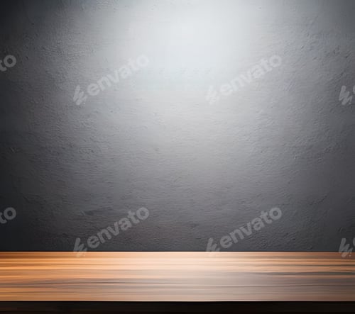 Preview: A wooden bench with a light on it and a gray wall behind it.