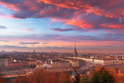 Preview: Turin, Piedmont, Italy skyline with the Mole Antonelliana